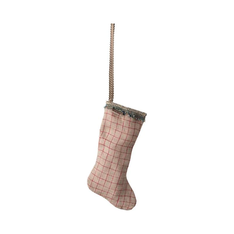 Maileg Julstrumpa Miniatyr Rutig Beige - Checker Sand