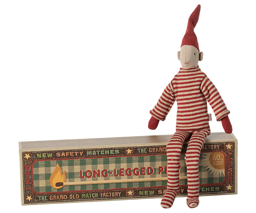 Maileg Pixy Tomtenisse i Ask med Långa Ben och Magneter i Händerna - Long Legged Randig Tomte Small