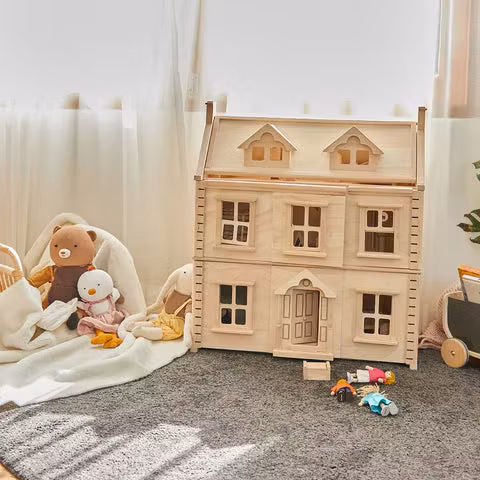 Dockhus i Trä - Plan Toys Viktorianskt Dockskåp Obehandlat Trä
