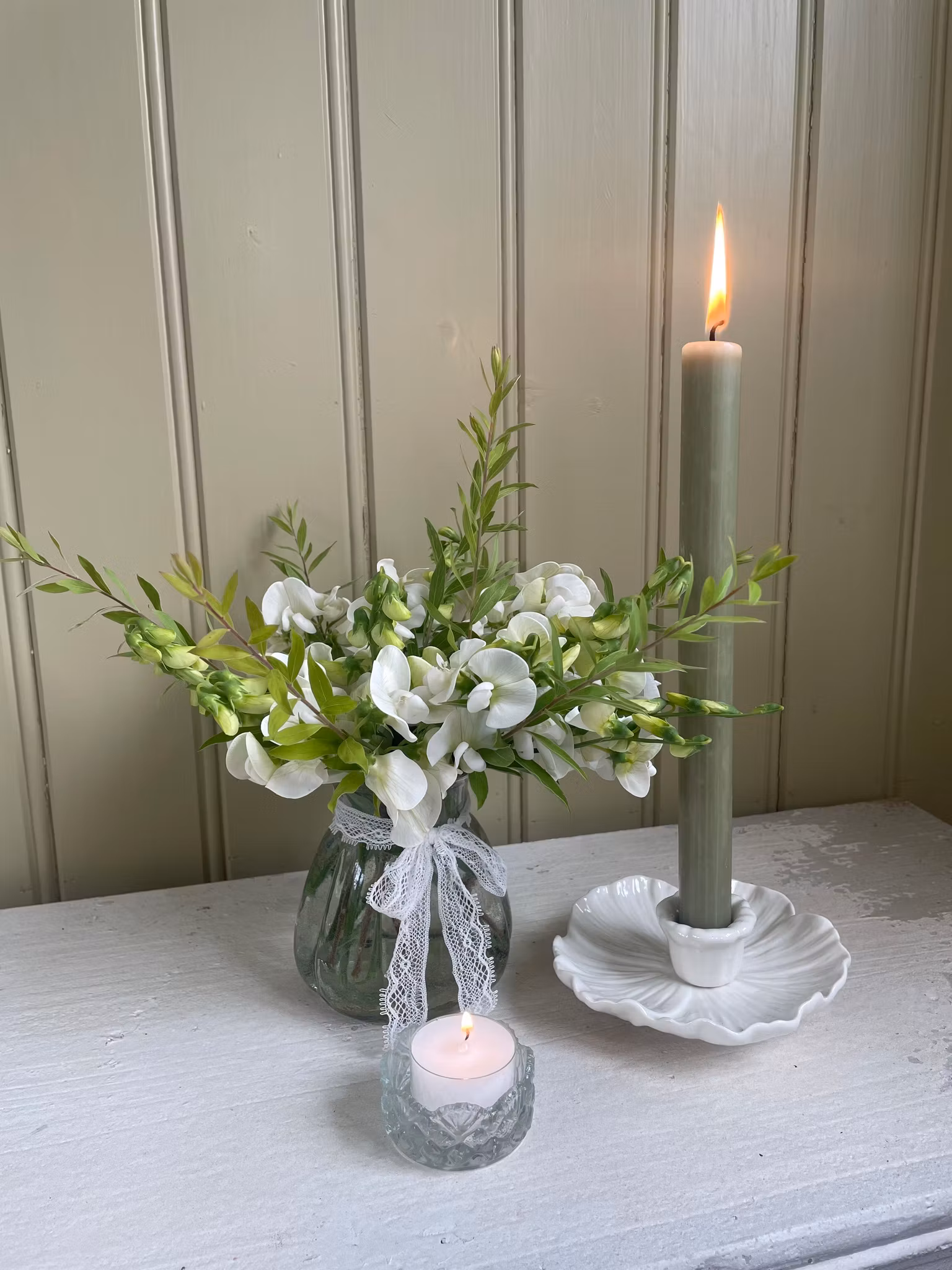 Ljusstake Blomma Vit