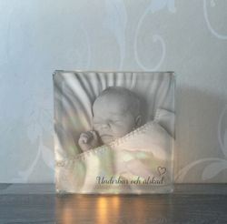 Glasblock med eget foto och text