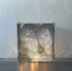 Glasblock eget foto med text
