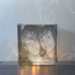 Glasblock eget foto med text