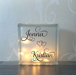 Glasblock Namn med hjärtan