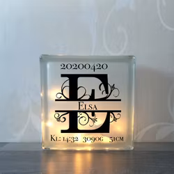 Glasblock Monogram med födelseinfo