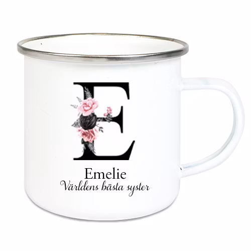 Emaljmugg Blommig bokstav
