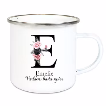 Emaljmugg Blommig bokstav