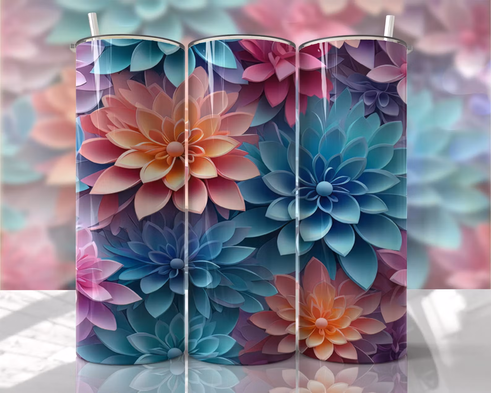 Tumblermugg 3D blommor #3