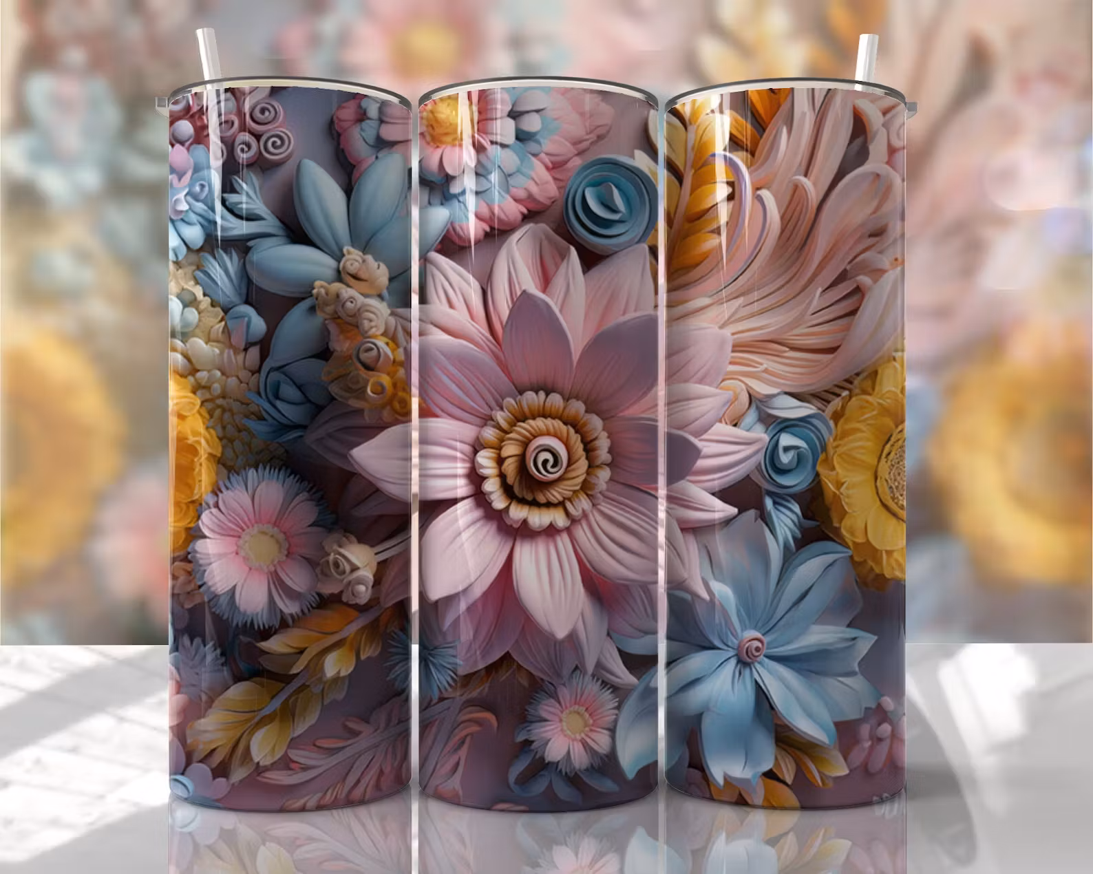 Tumblermugg 3D blommor #6
