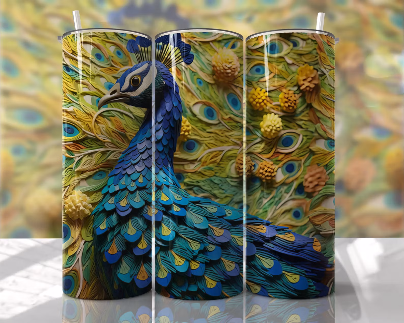 Tumblermugg 3D påfågel