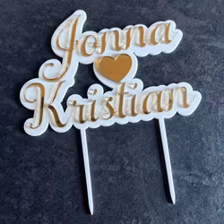 Caketopper Två namn + hjärta #2