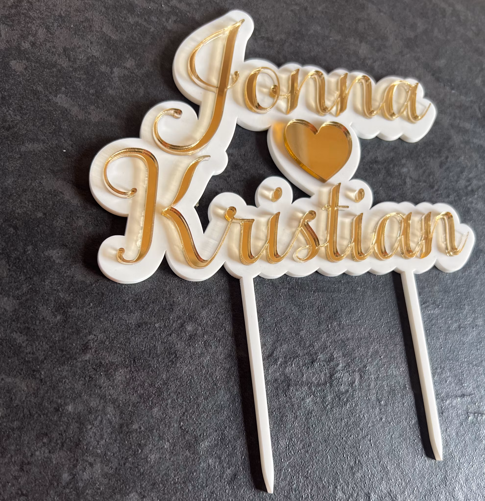 Caketopper Två namn + hjärta #2