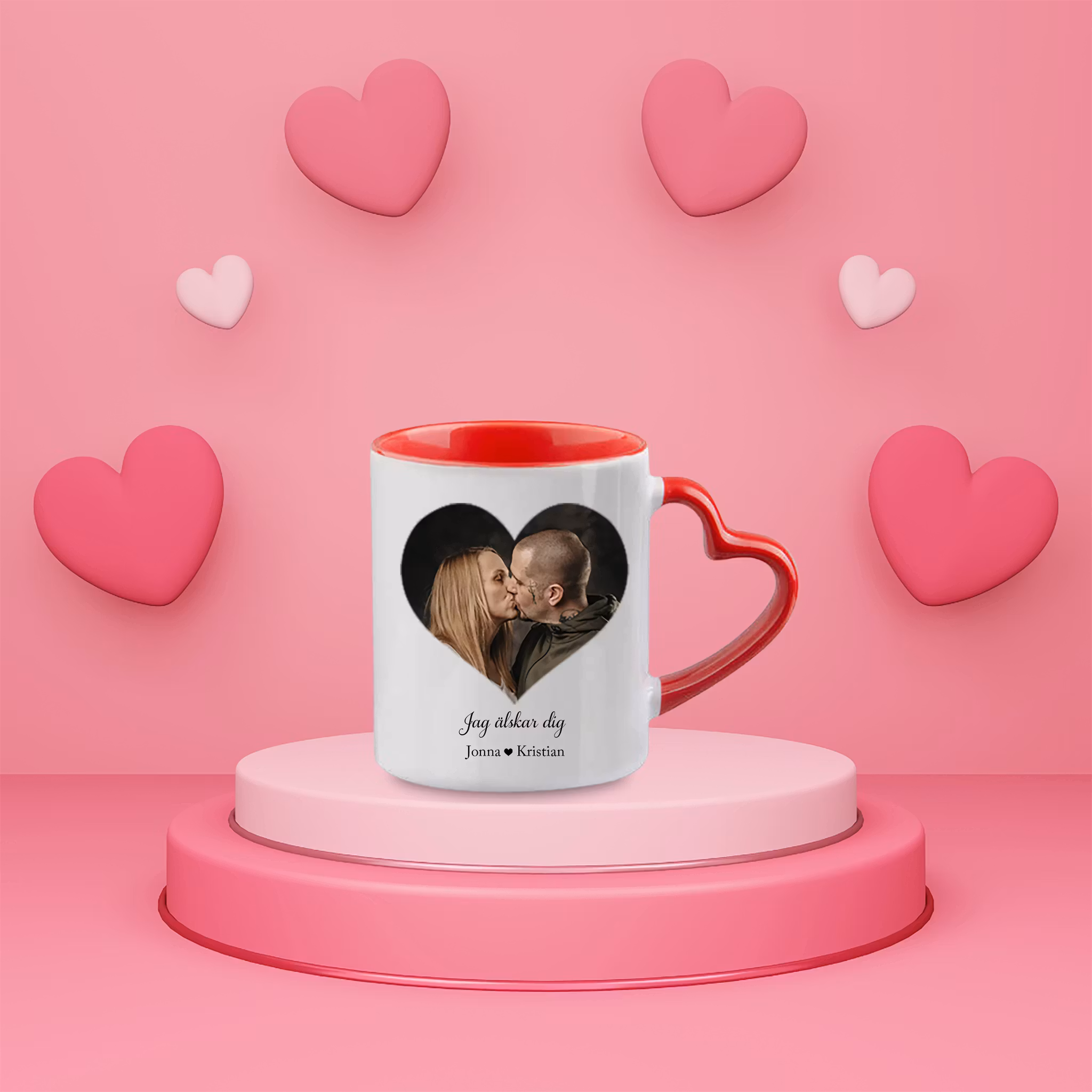 Mugg med hjärtformat handtag Röd -  egen bild