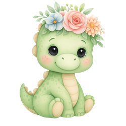 Dinosaurie med blommor till tyg