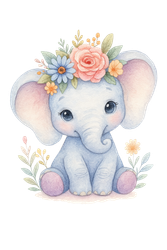 Elefant med blommor till tyg