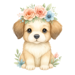Hund med blommor till tyg