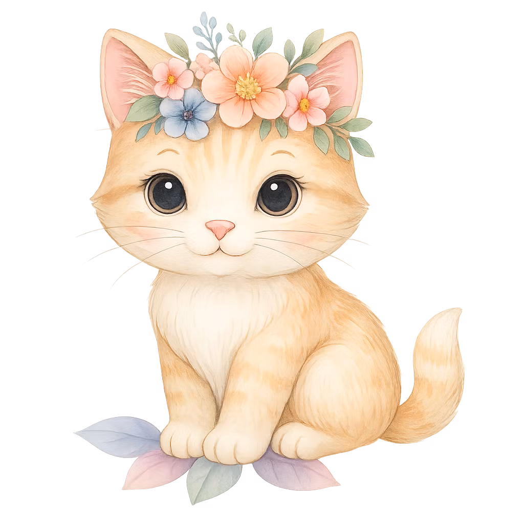 Katt med blommor till tyg