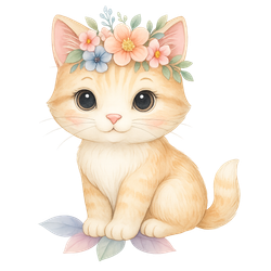 Katt med blommor till tyg