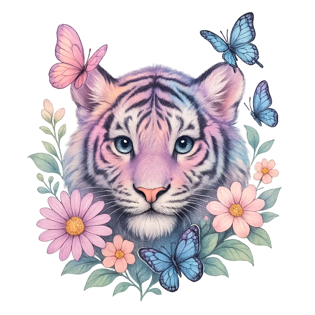 Tiger med blommor #2 till tyg