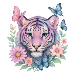 Tiger med blommor #2 till tyg