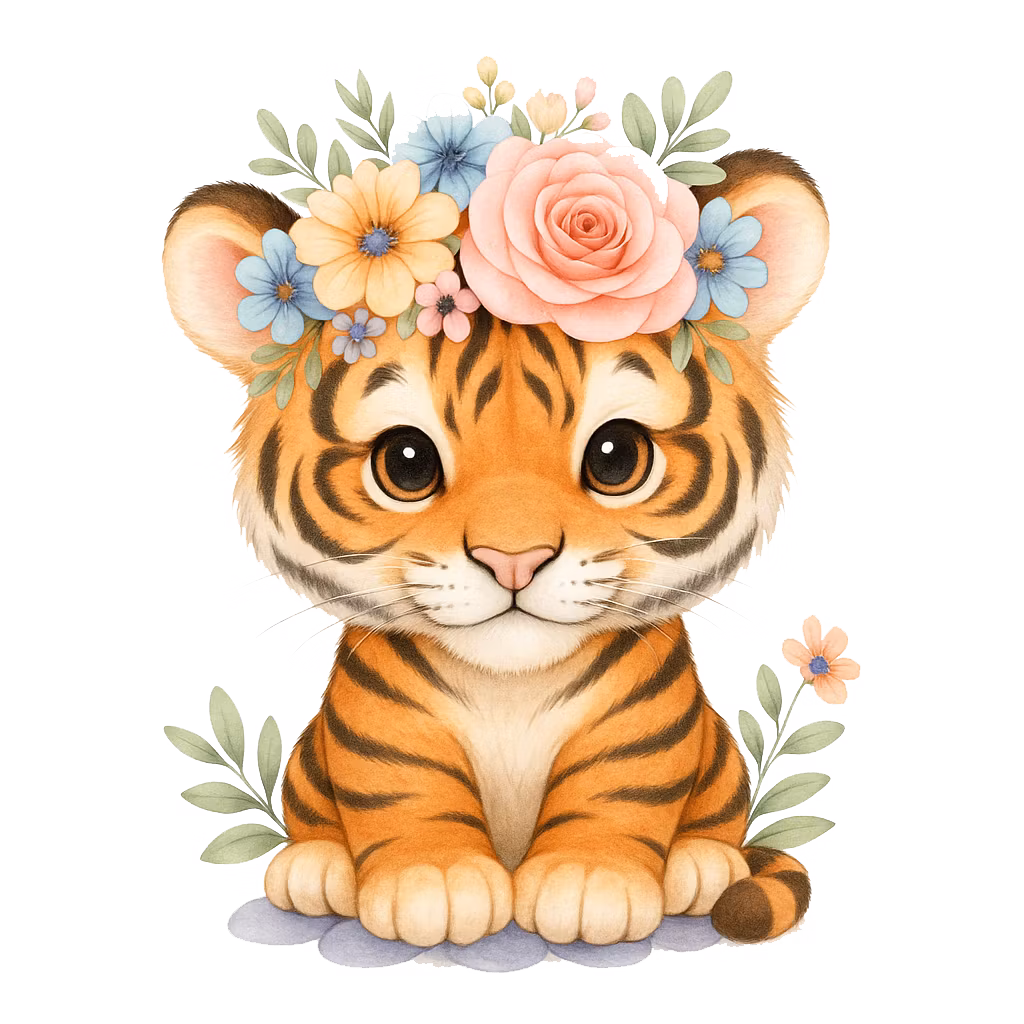 Tiger med blommor #3 till tyg