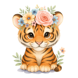 Tiger med blommor #3 till tyg
