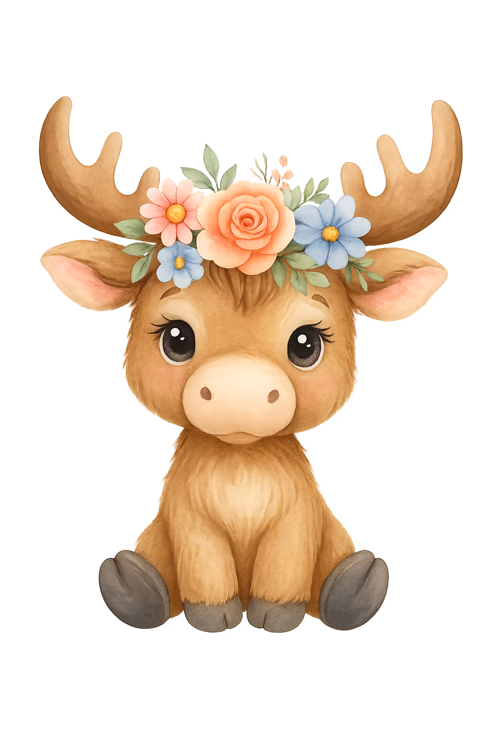 Älg med blommor till tyg