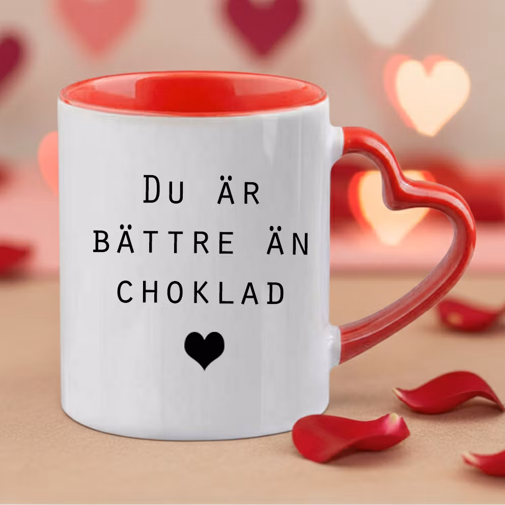 Mugg med hjärtformat handtag Röd -  Bättre än choklad