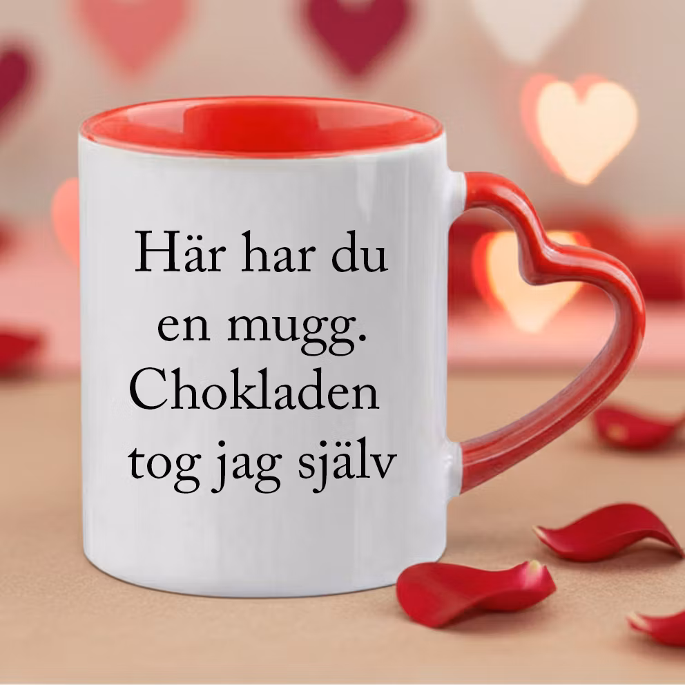 Mugg med hjärtformat handtag Röd -  Här har du