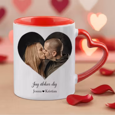 Mugg med hjärtformat handtag Röd -  egen bild