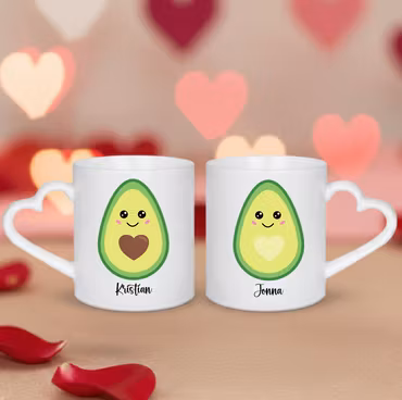 Två muggar med hjärtformat handtag - Avokado