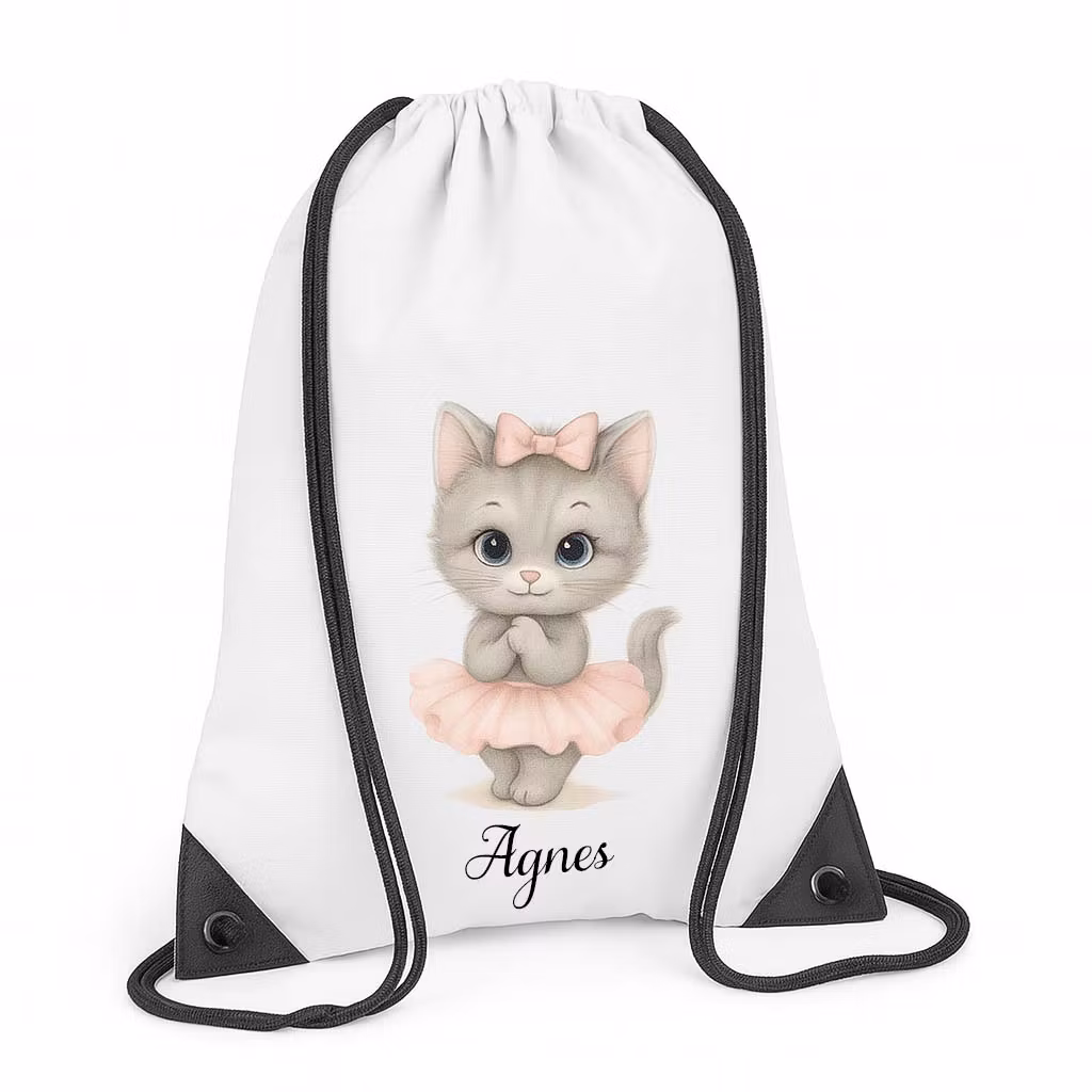 Personlig gympapåse med katt med kjol och namn