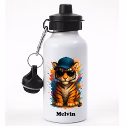 Personlig vattenflaska med en cool tiger med solglasögon och namn