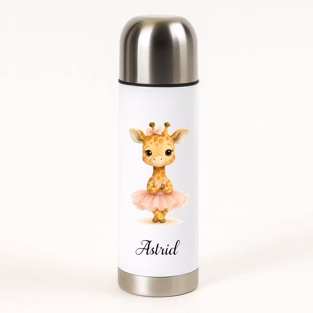 Personlig vattenflaska med giraff med kjol och namn