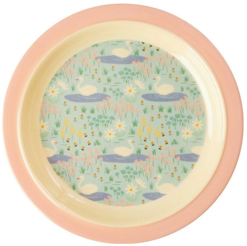 Rice Tallrik Svanar som flyter Rosa Lila