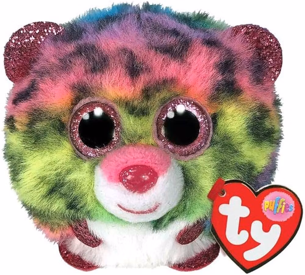 TY Puffies Beanie Balls DOTTY - rainbow leopard ball