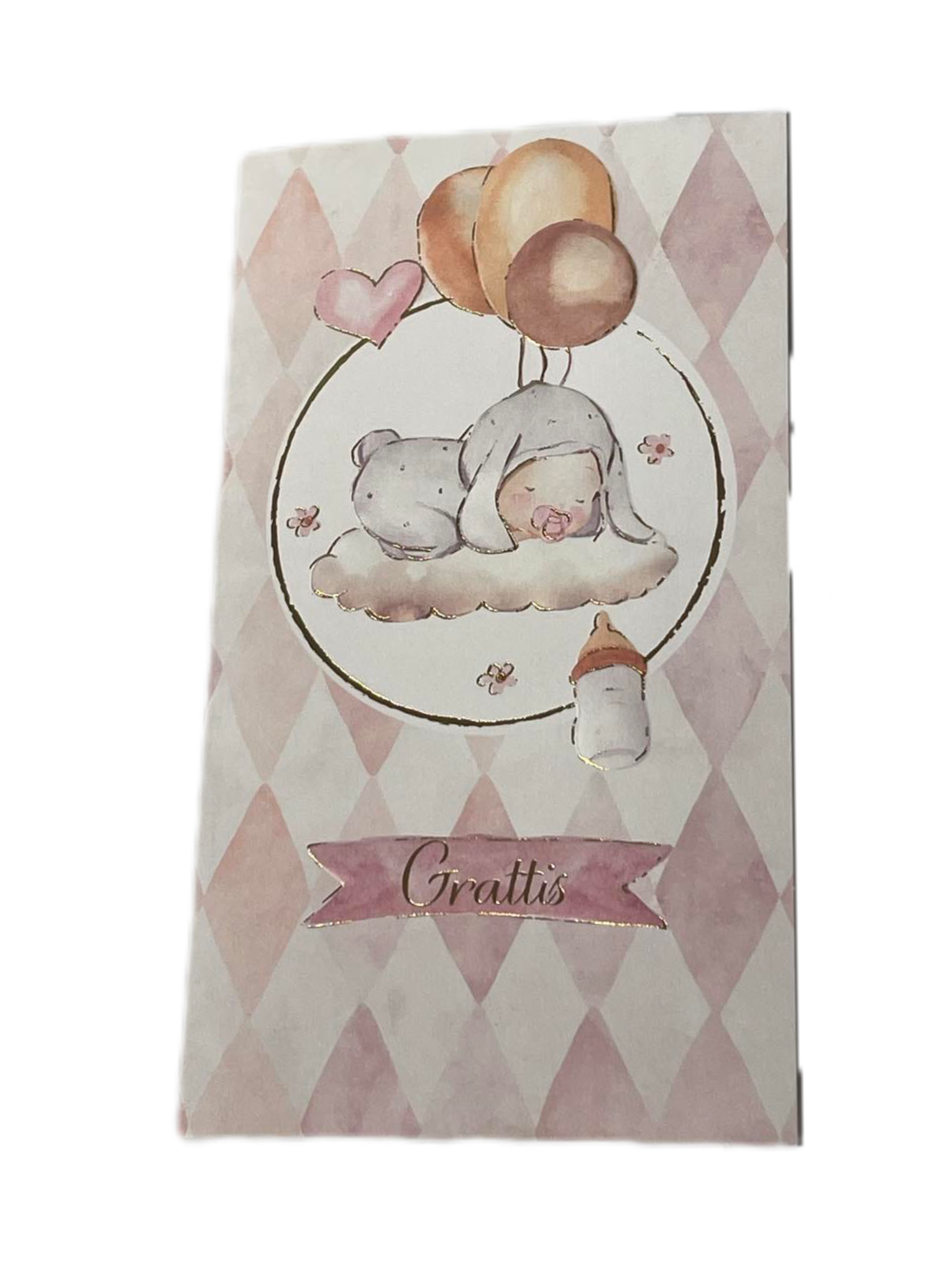 Rosa Dubbelt Grattiskort - Nyfödd