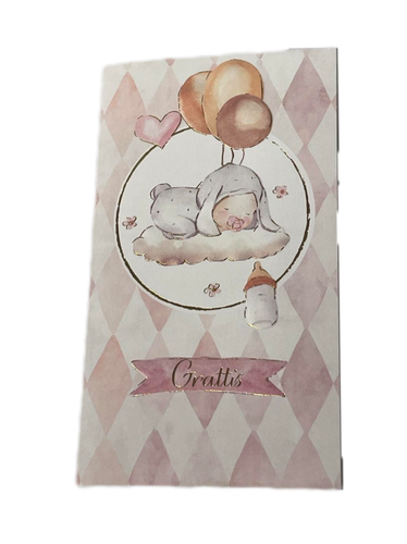 Rosa Dubbelt Grattiskort - Nyfödd