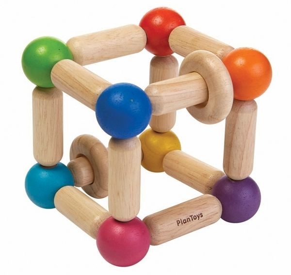 Träkub Rörlig Skallra - PlanToy