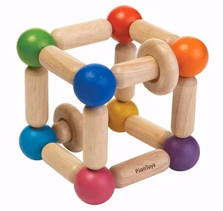 Träkub Rörlig Skallra - PlanToy