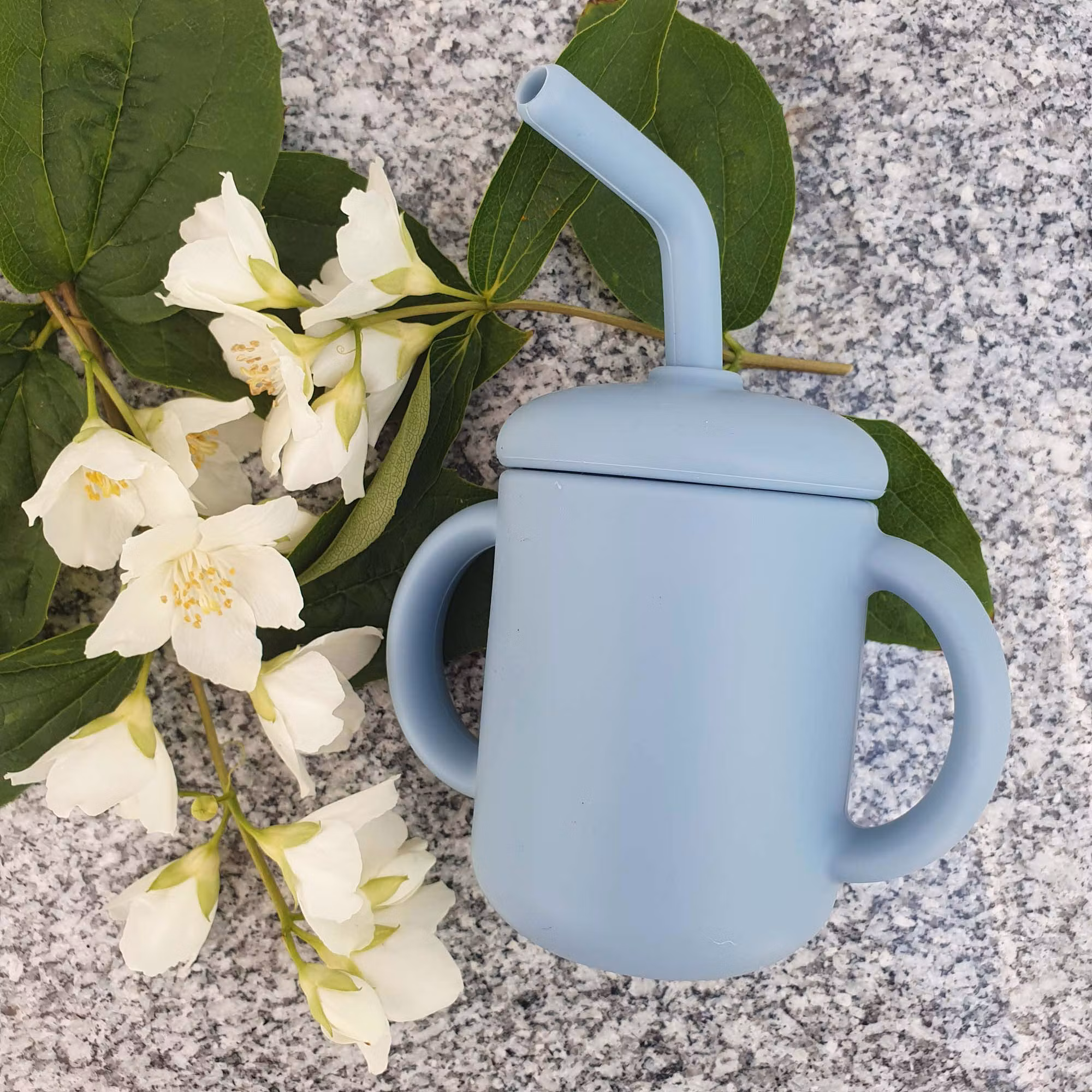 Mugg med sugrör silikon Stone Blå- Summerville