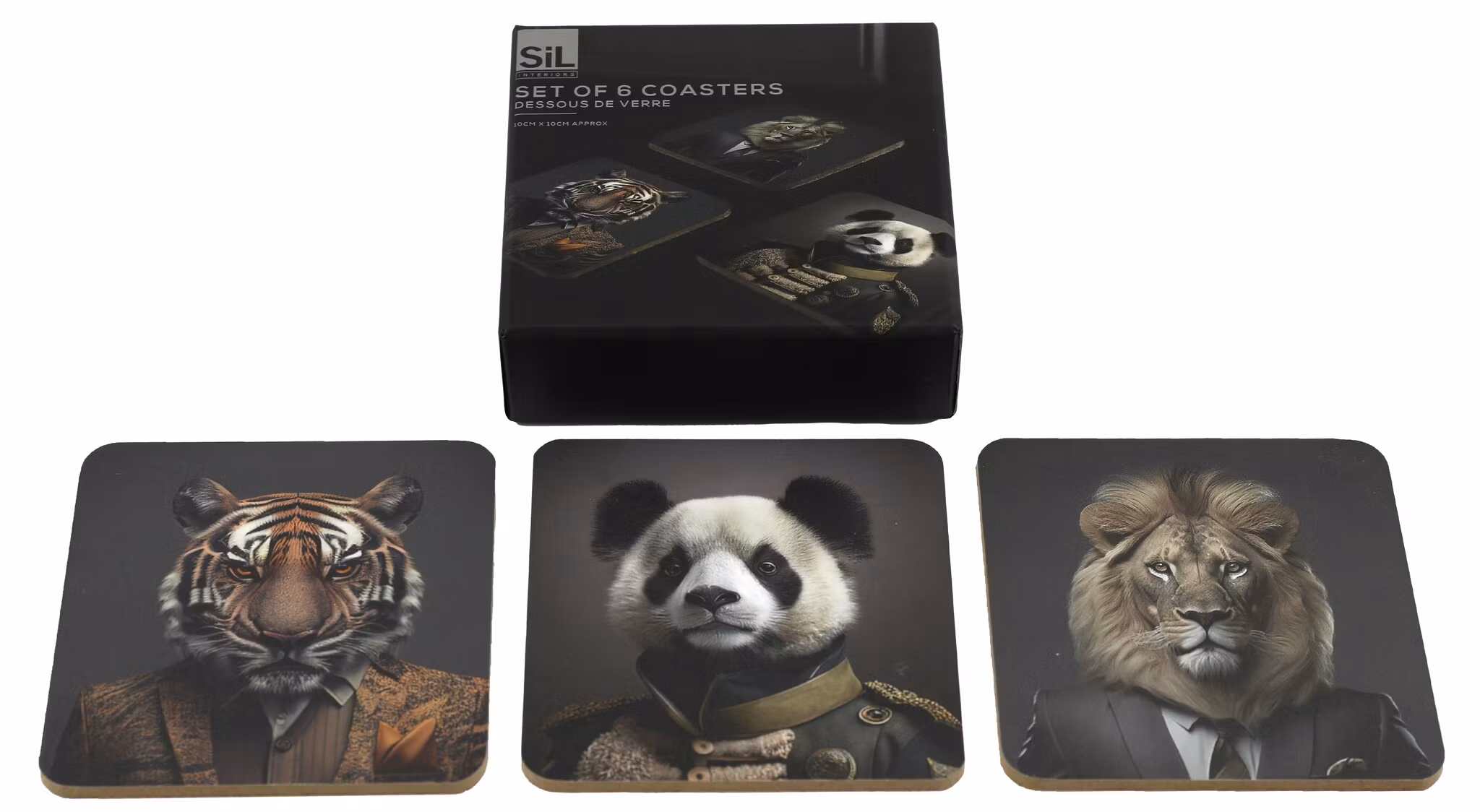 Wild Animal Head Coasters 6-pack