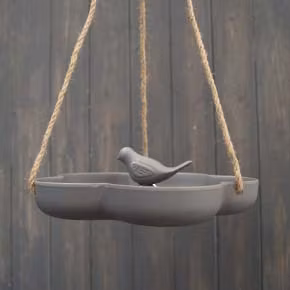 Earthy Anthracite Bamboo Hanging Bird Bath/Feeder