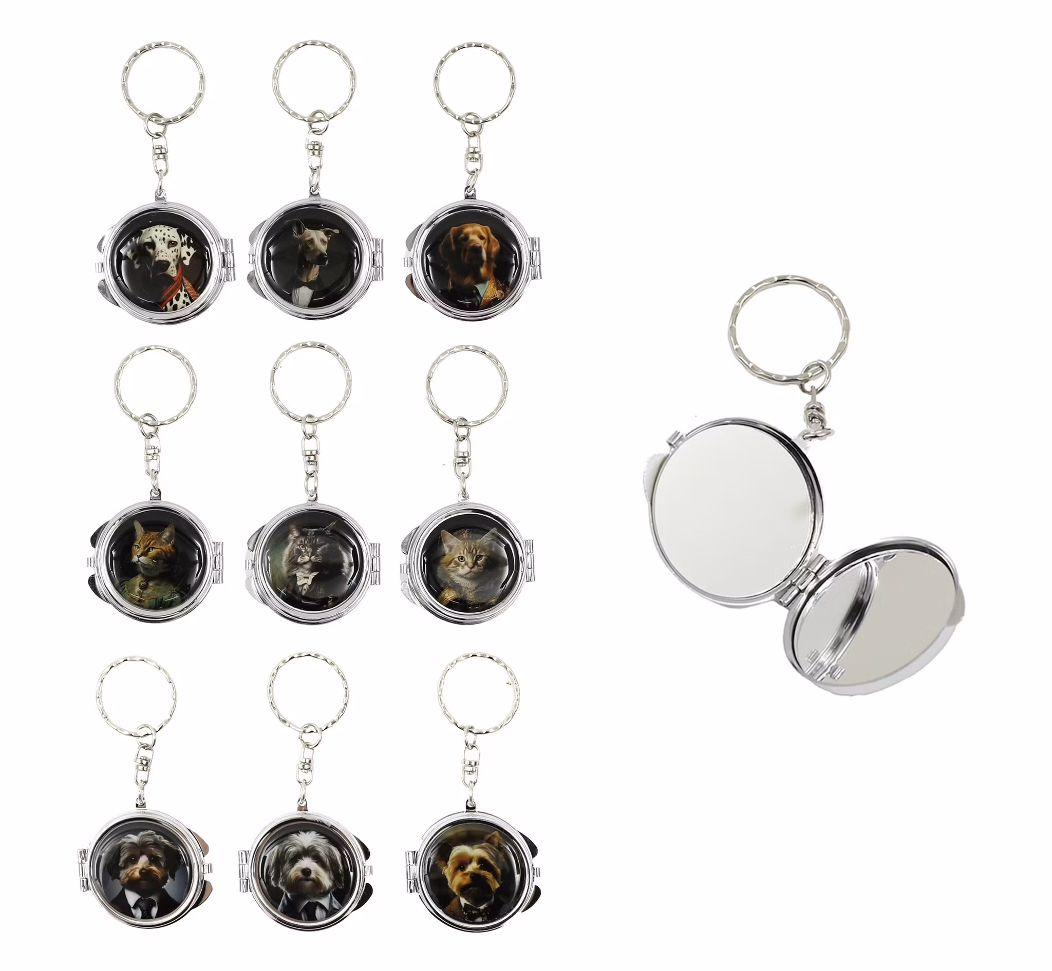 Compact Mirror Keyring Cat