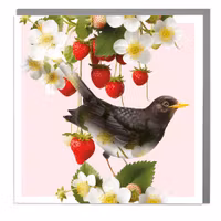 Card Full Bloom Blackbird and Strawberries