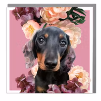 Card Full Bloom Sausage Dog Art