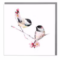 Card Wildlife Botanical Two Chickadees