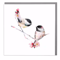 Card Wildlife Botanical Two Chickadees