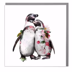 Card Wildlife Botanical Hugging Penguins