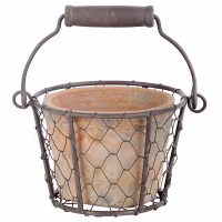 Pot in wire basket w. handle